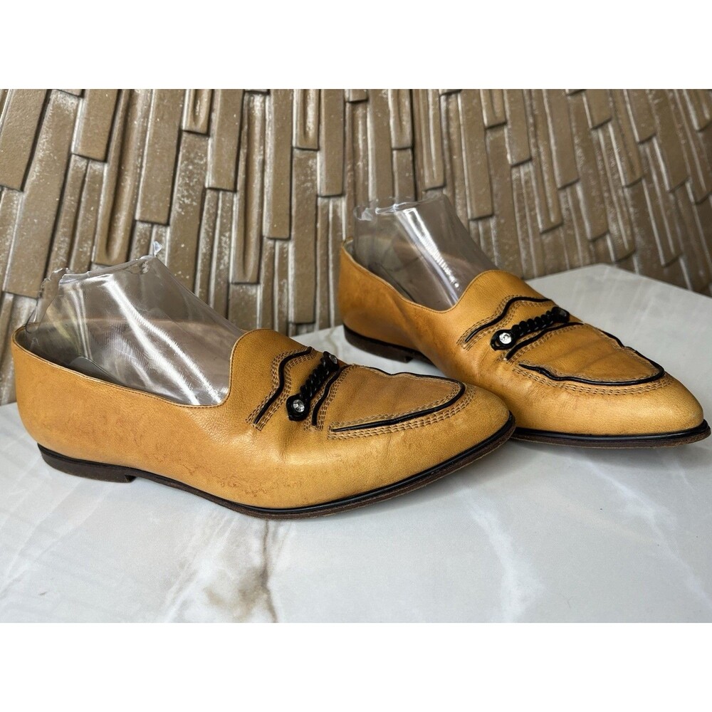 Vtg Maud Frizon Wmn Italy Leather Slip On Shoes Loafers Flats Sx Us 7.5 Tan